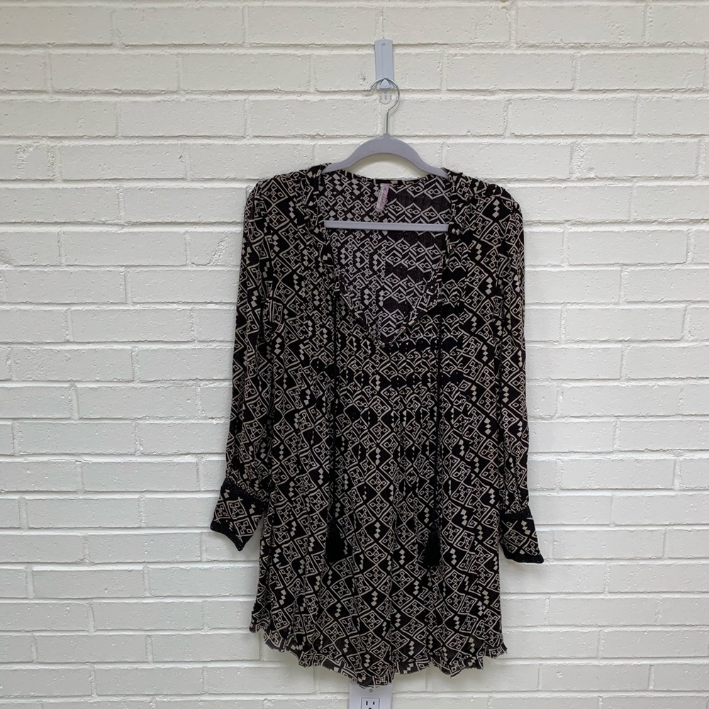 Free People Patterned Distressed Swing Tunic Dress